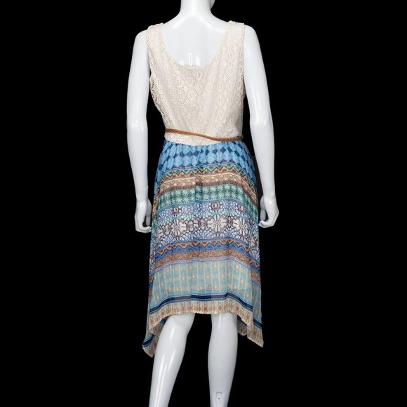 AUW Crochet Bodice Asymmetric Skirt Hem Dress - Picture 2 of 3